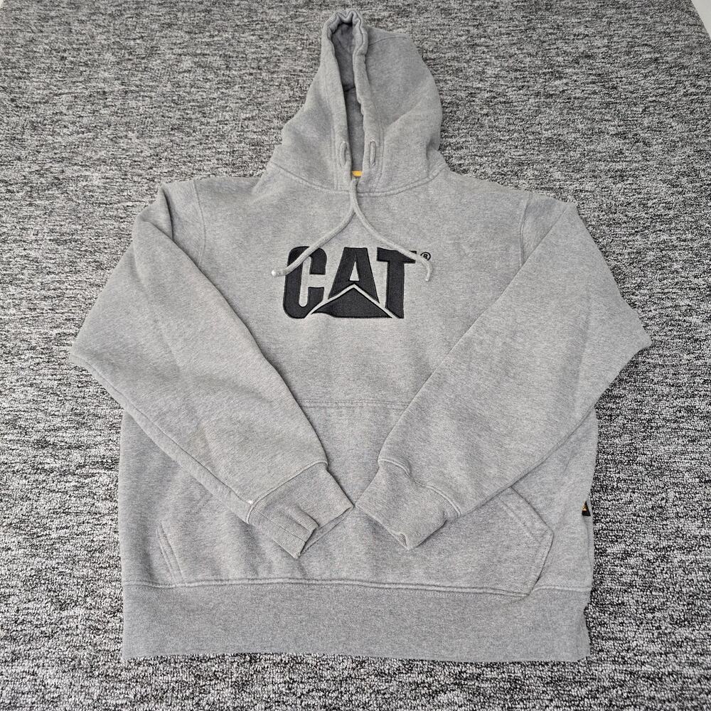 Caterpillar Heavyweight Hoodie Men's S Light Gray Black CAT Logo